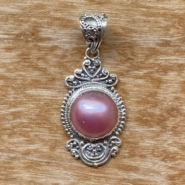 PD 15244 PPL-(HANDMADE 925 BALI SILVER FILIGREE PENDANTS WITH MABE PEARL)